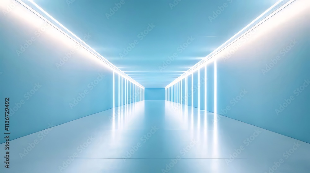 Futuristic blue neon light corridor. Futuristic blue neon light corridor.