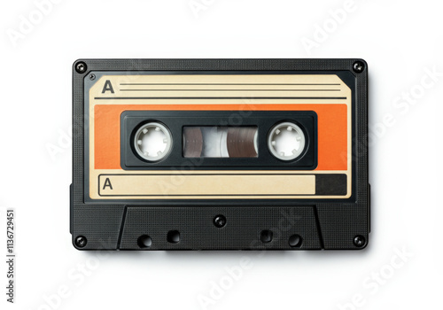 Vintage audio cassette tape with classic design and orange accents