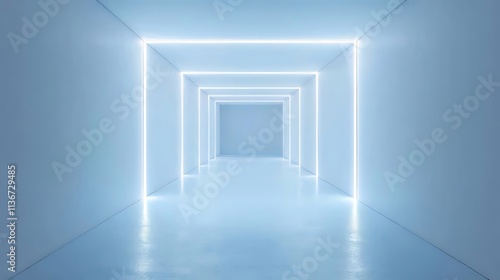 Futuristic blue neon lit corridor. (2)