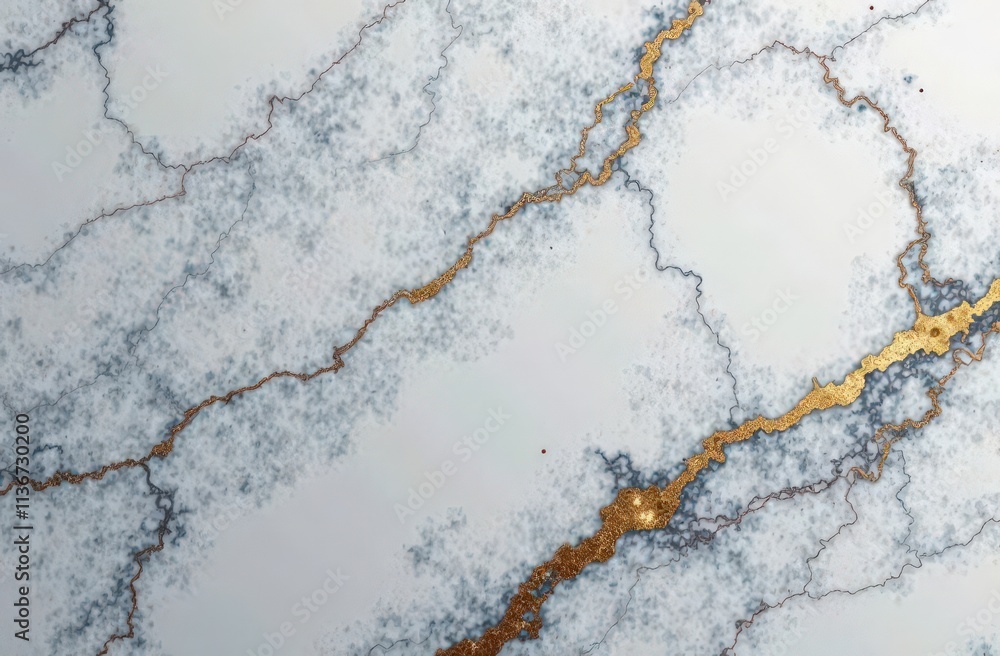 Obraz premium A clean, sleek marble background with veins of white and gold running through a grey base.