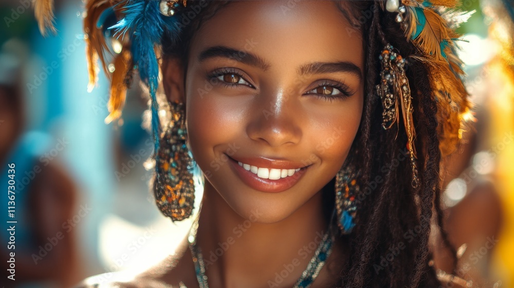 Young woman wearing traditional African attire in natural setting Young woman wearing traditional African attire in natural setting