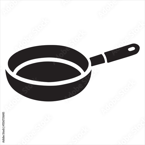 Black Silhouette Frying Pan Kitchenware Vector Illustration