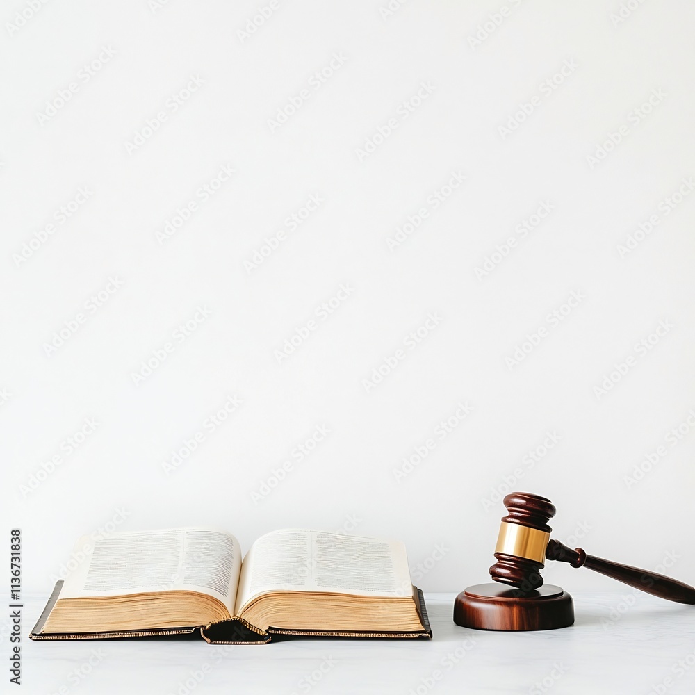 Open Law Book and Wooden Gavel on White Background Legal and Judicial Concept Open Law Book and Wooden Gavel on White Background Legal and Judicial Concept
