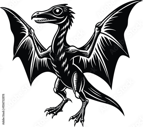 Microraptor Four Winged Dinosaur Vector Art