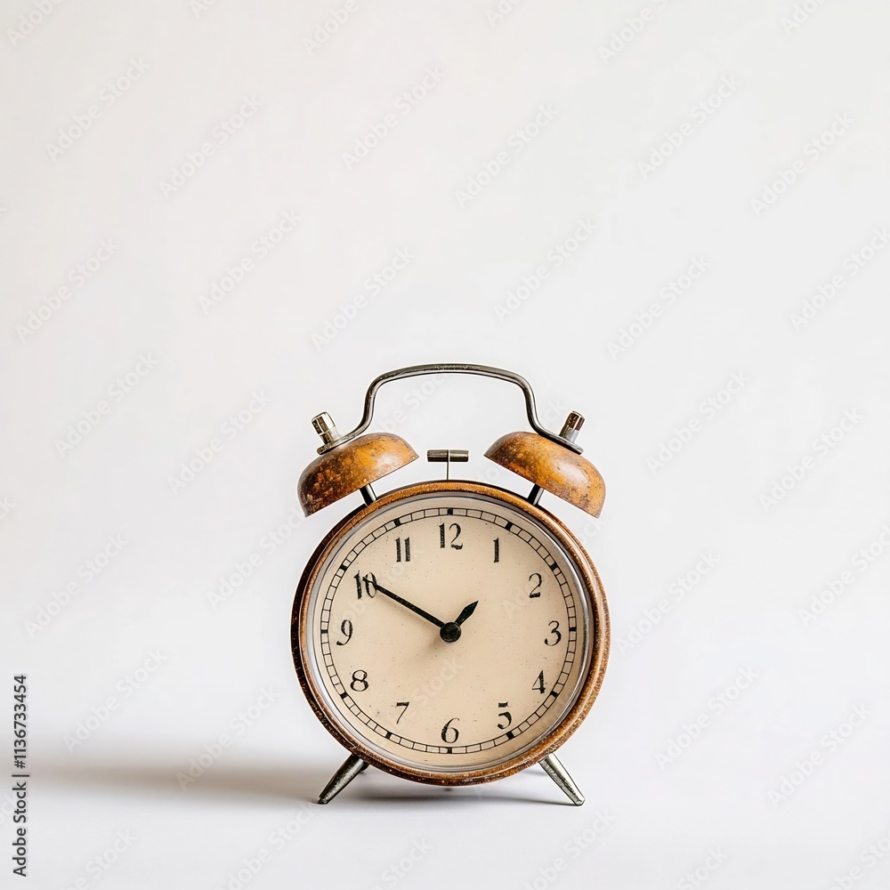 Retro Alarm Clock with Empty Face on White Background for Seasonal Promotions and Limited Time Offers Retro Alarm Clock with Empty Face on White Background for Seasonal Promotions and Limited Time Offers