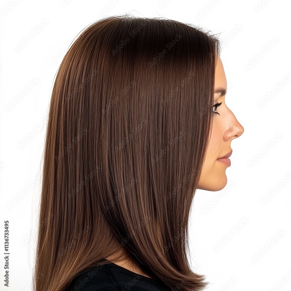 Stunning Profile of a Woman with Beautifully Shiny and Straight Brown Keratin Hair Stunning Profile of a Woman with Beautifully Shiny and Straight Brown Keratin Hair