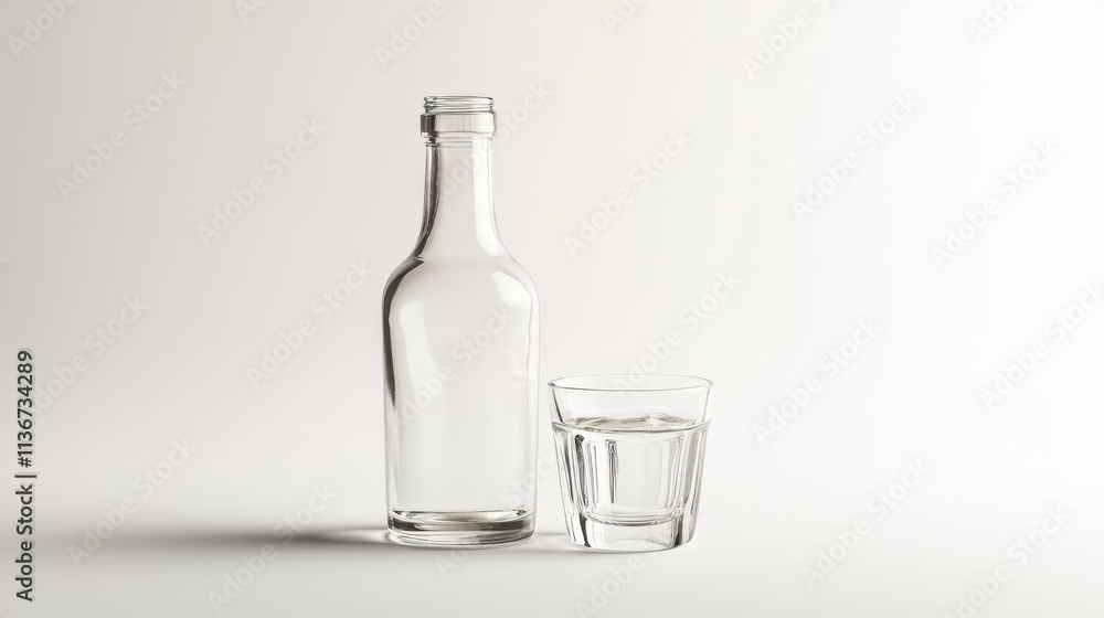 Bottle and shot glass side and top view set. Empty blank flask for alcohol drink design template mockup isolated on transparent and white background. Realistic 3d vector illustration, icon, clip art Bottle and shot glass side and top view set. Empty blank flask for alcohol drink design template mockup isolated on transparent and white background. Realistic 3d vector illustration, icon, clip art