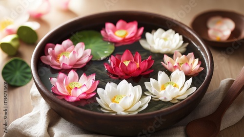 Wallpaper Mural Beautiful Arrangement of Vibrant Pink and White Lotus Flowers with Calm Water Torontodigital.ca
