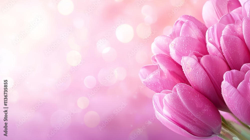 Obraz premium A bunch of pink tulips with water droplets on them