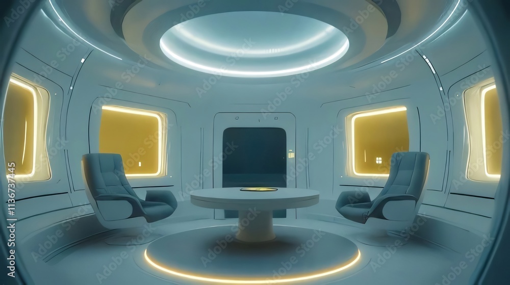Futuristic spaceship interior with chairs and table. Futuristic spaceship interior with chairs and table.