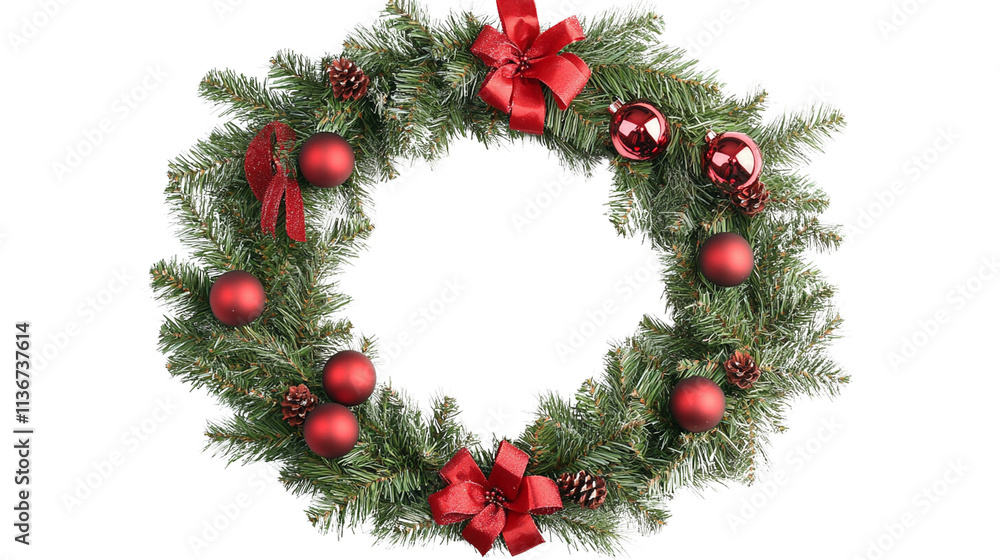 A circular holiday frame made of Christmas tree branches, decorated with red ribbons and baubles, isolated on a white background, perfect for festive designs and greetings.
A circular holiday frame made of Christmas tree branches, decorated with red ribbons and baubles, isolated on a white background, perfect for festive designs and greetings.