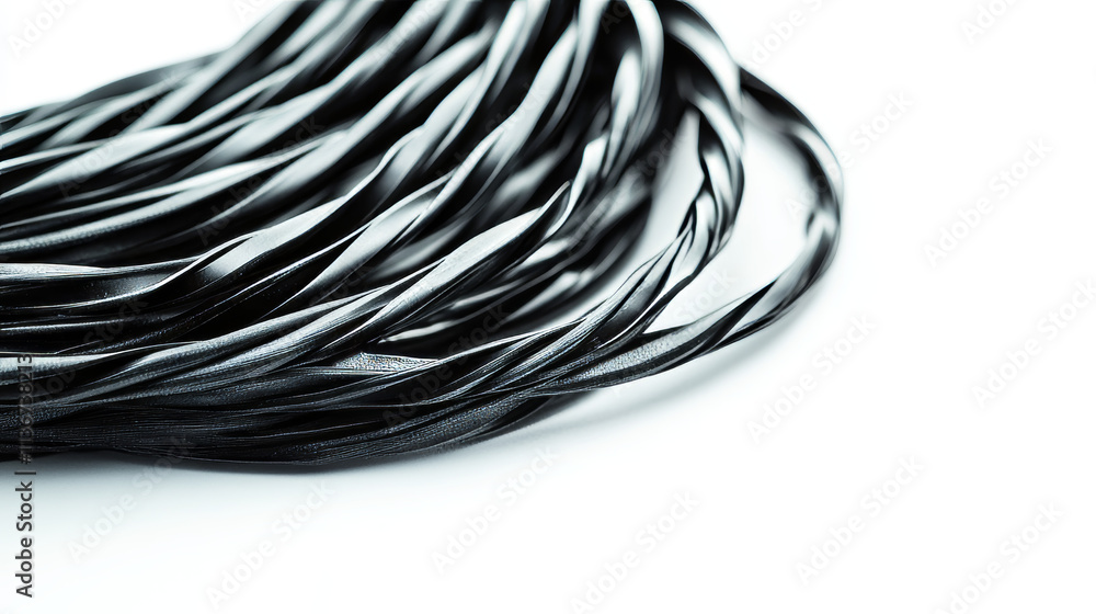 Realistic cables set, black flexible electrical wires with plastic braid isolated on white background. Power or network line, connection and telecommunication equipment, 3d vector illustration Realistic cables set, black flexible electrical wires with plastic braid isolated on white background. Power or network line, connection and telecommunication equipment, 3d vector illustration