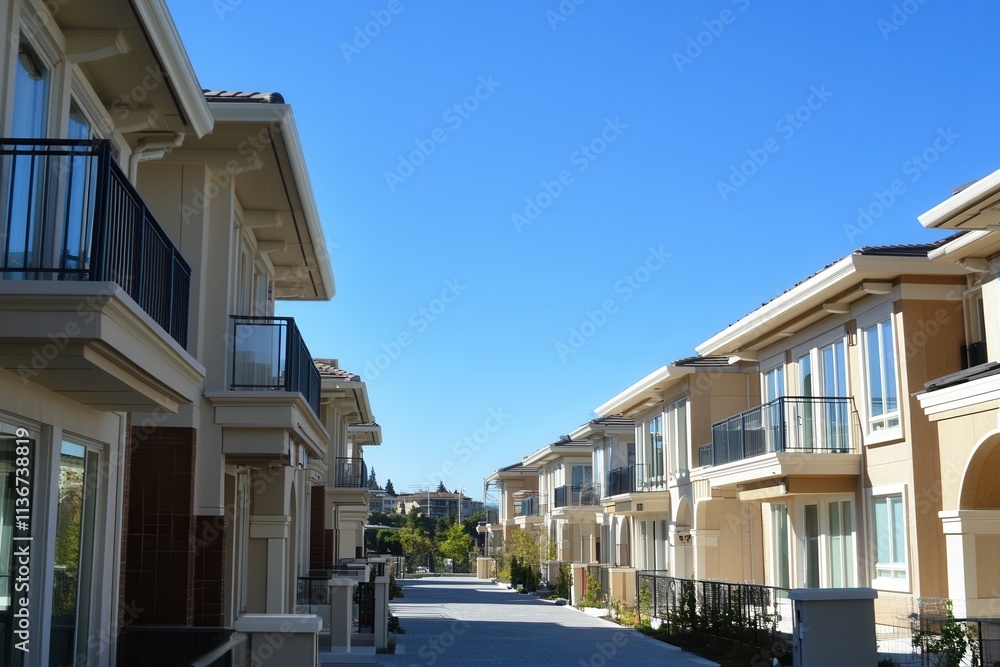 The facade of a multifamily residential building located in Mountain View, within the San Francisco Bay Area, California The facade of a multifamily residential building located in Mountain View, within the San Francisco Bay Area, California