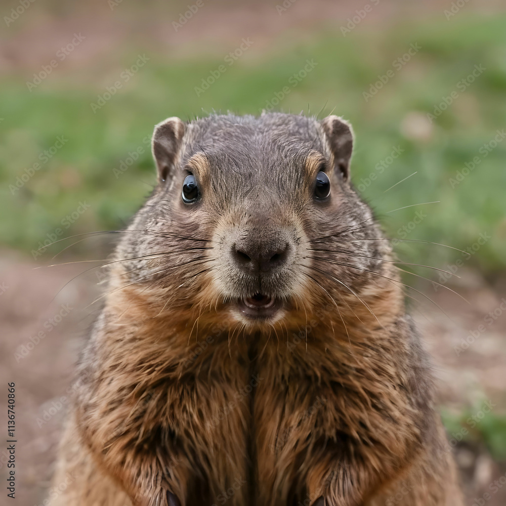 Closeup of a curious groundhog coming to look at the camera lens Closeup of a curious groundhog coming to look at the camera lens