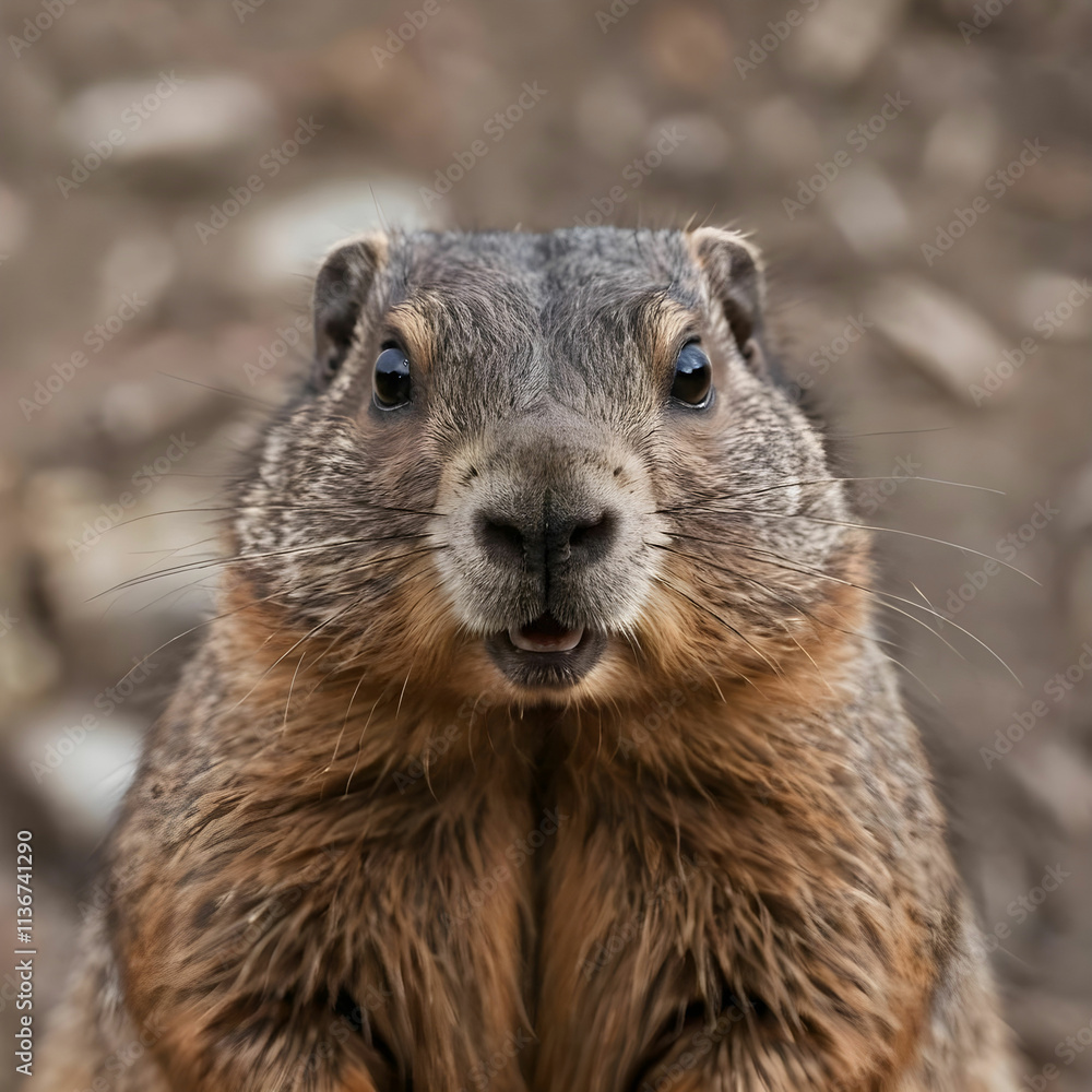 Closeup of a curious groundhog coming to look at the camera lens Closeup of a curious groundhog coming to look at the camera lens