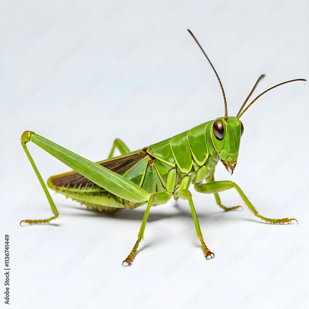 Closeup of a green grasshopper isolated on a white background Closeup of a green grasshopper isolated on a white background