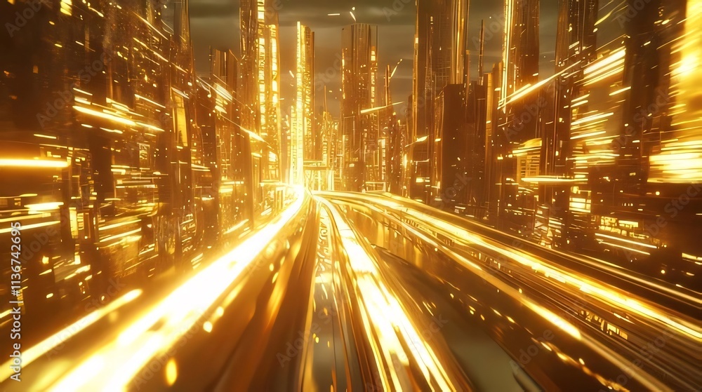 Golden city street with blur. Golden city street with blur.