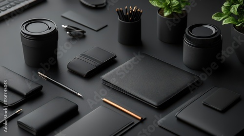 Elegant Black Leather Desk Accessories Office Supplies Workspace