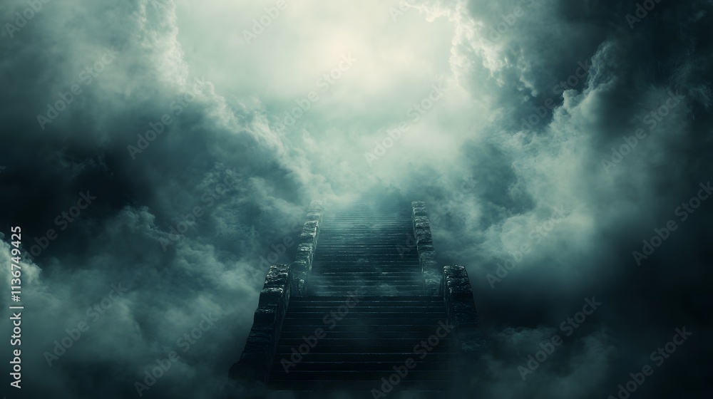 Fototapeta premium Stone stairway ascending into a cloudy sky