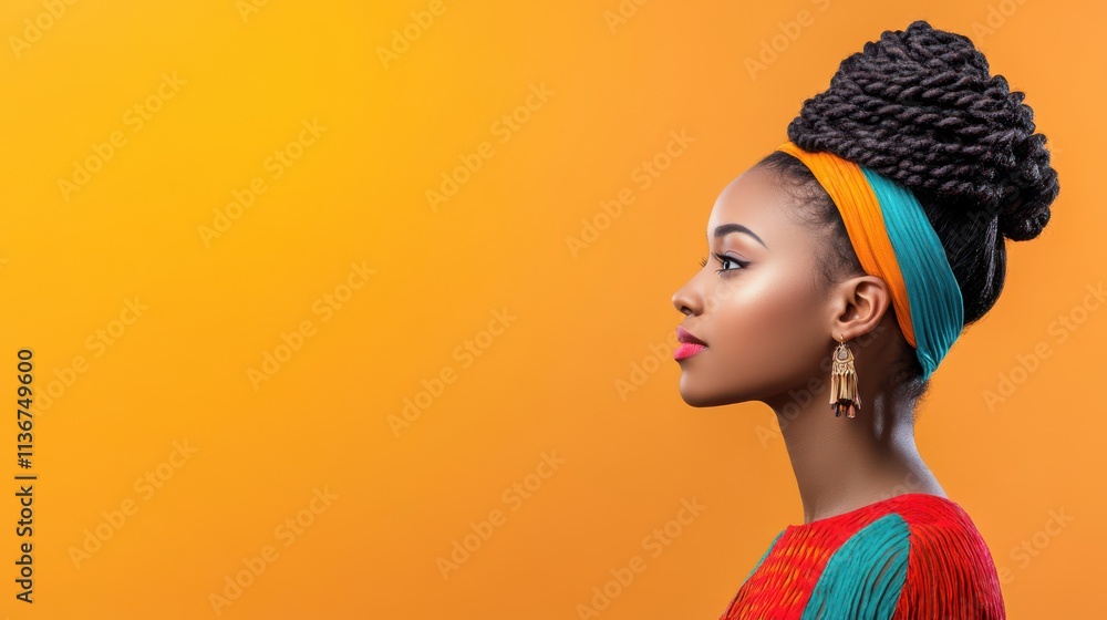 Stylish African Woman Profile Orange Background Fashion Beauty Stylish African Woman Profile Orange Background Fashion Beauty