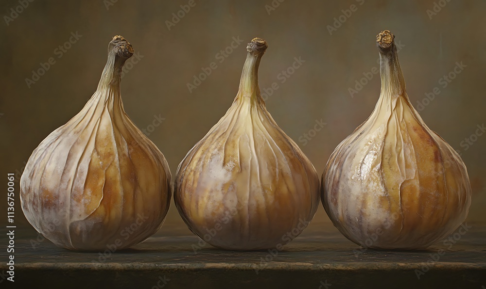 Obraz premium Three Dried Figs Arranged in a Row