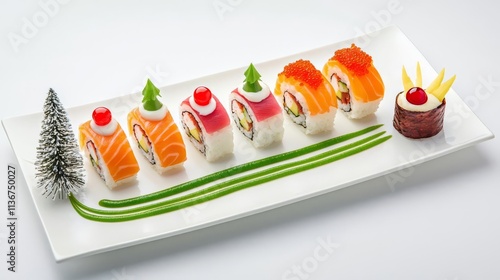 Colorful sushi platter with vibrant toppings.
