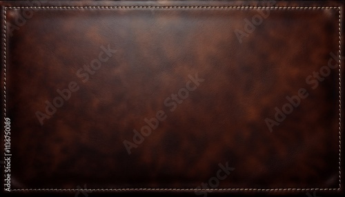 Vintage background with brown leather texture and contour stitching