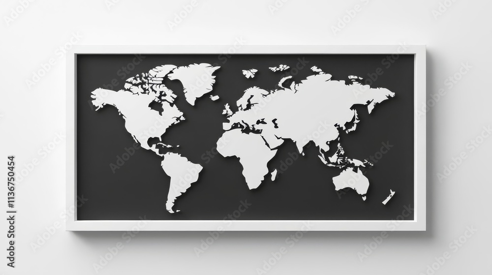 World map on a black background with white outline. World map on a black background with white outline.