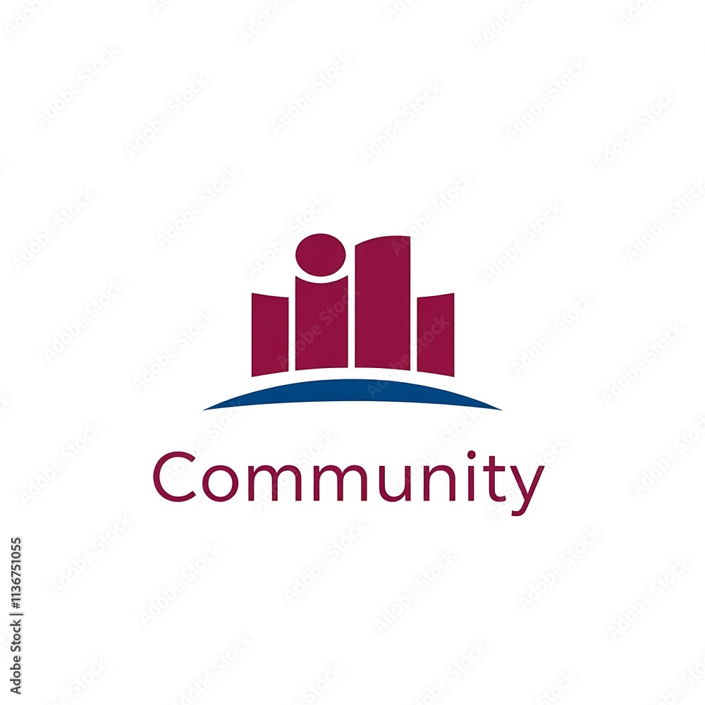 Fototapeta premium Community Logo: A vibrant and modern logo design featuring stylized buildings and a person, symbolizing community, togetherness, and unity.