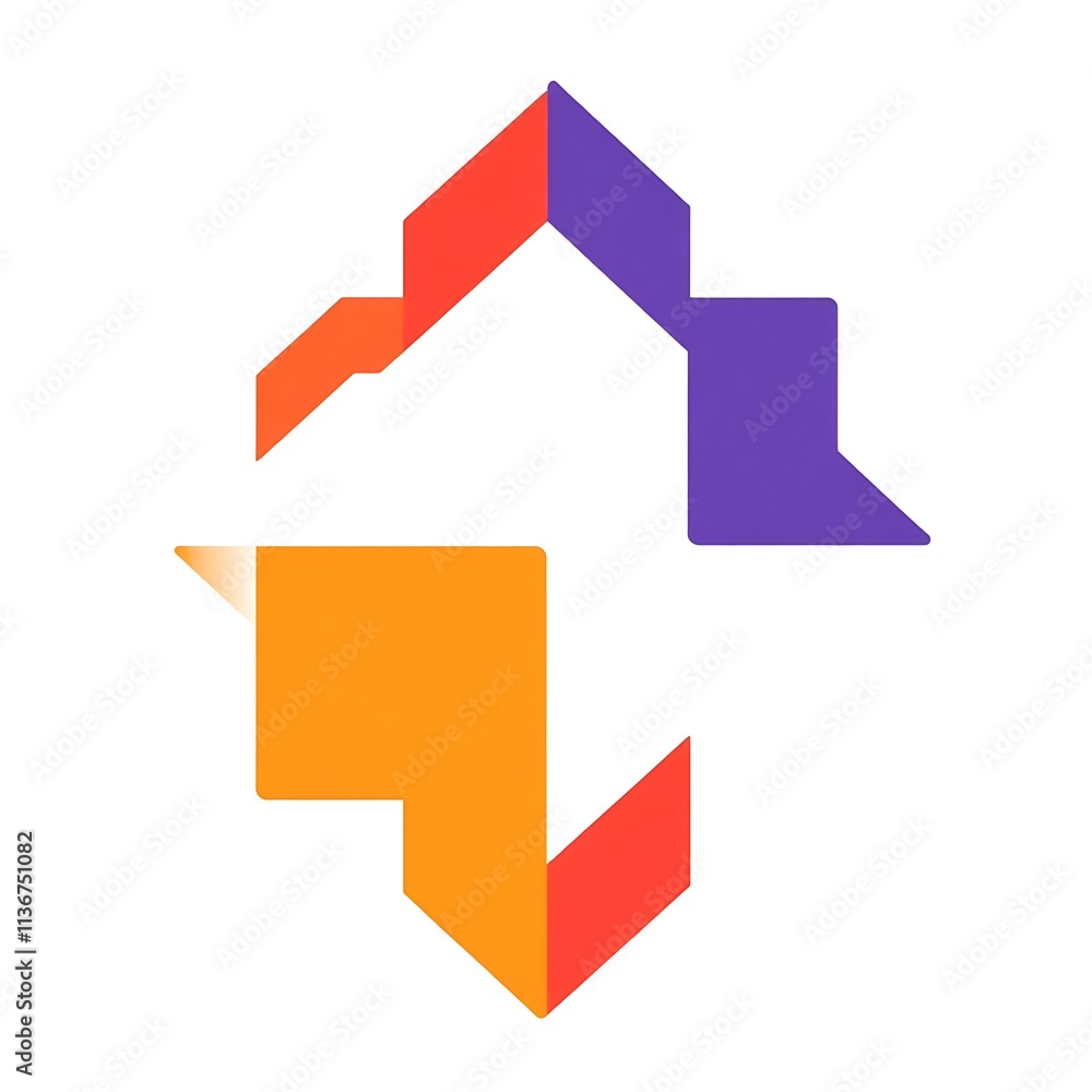 Abstract Arrow Logo: Modern, vibrant design featuring an arrow formed from interconnected shapes in shades of orange, purple, and red. Ideal for technology, innovation. Abstract Arrow Logo: Modern, vibrant design featuring an arrow formed from interconnected shapes in shades of orange, purple, and red. Ideal for technology, innovation.