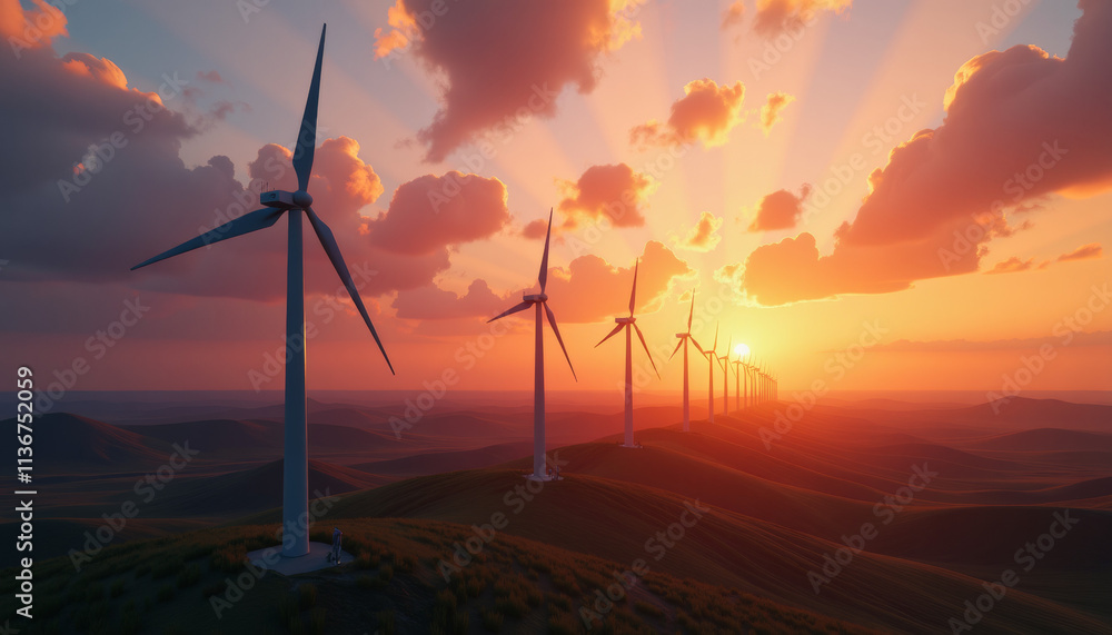 Obraz premium Stunning Wind Farm at Sunrise