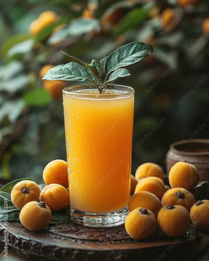 Fototapeta premium Refreshing Loquat Juice in Garden Setting