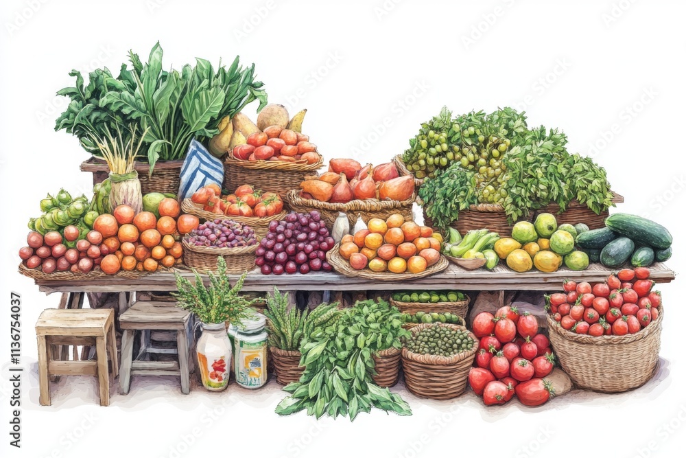 Bustling market stall illustration Bustling market stall illustration