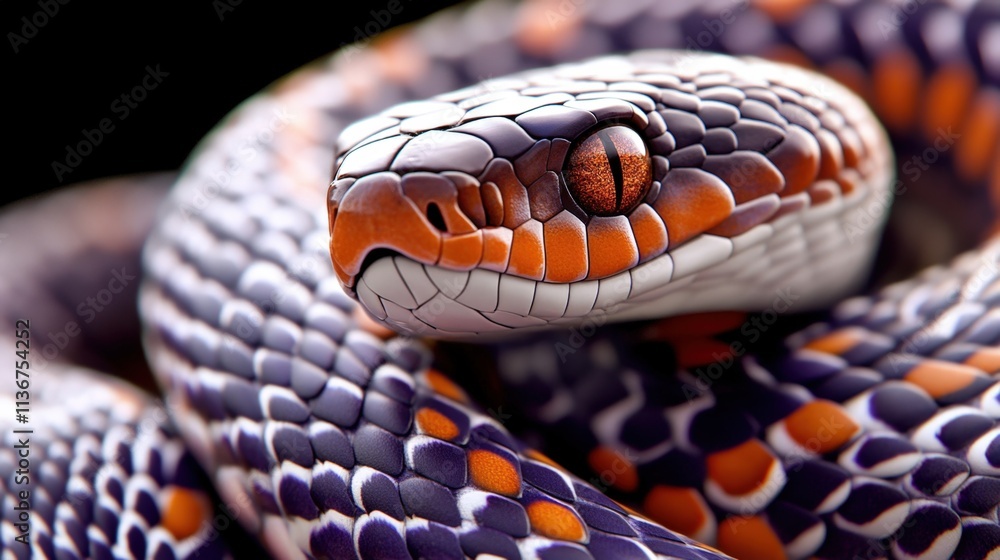Close-Up of Exotic Colorful Snake with Intricate Scale Patterns and Intense Eyes Close-Up of Exotic Colorful Snake with Intricate Scale Patterns and Intense Eyes