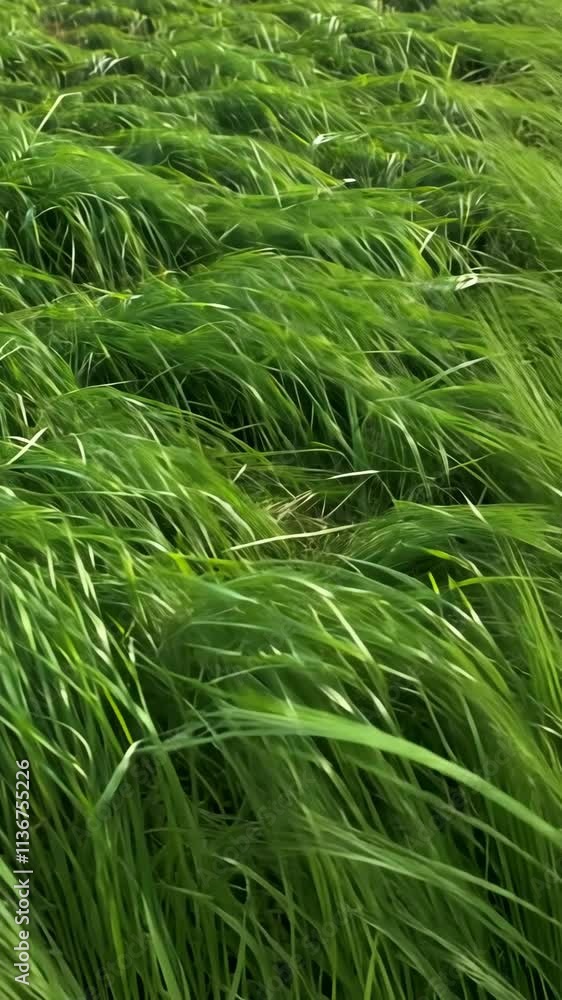 Green blades of grass sway gently in a vibrant field under bright sunlight during a calm day in early spring Green blades of grass sway gently in a vibrant field under bright sunlight during a calm day in early spring