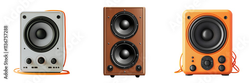 Set of speaker with buttons on the front, on transparent background. photo