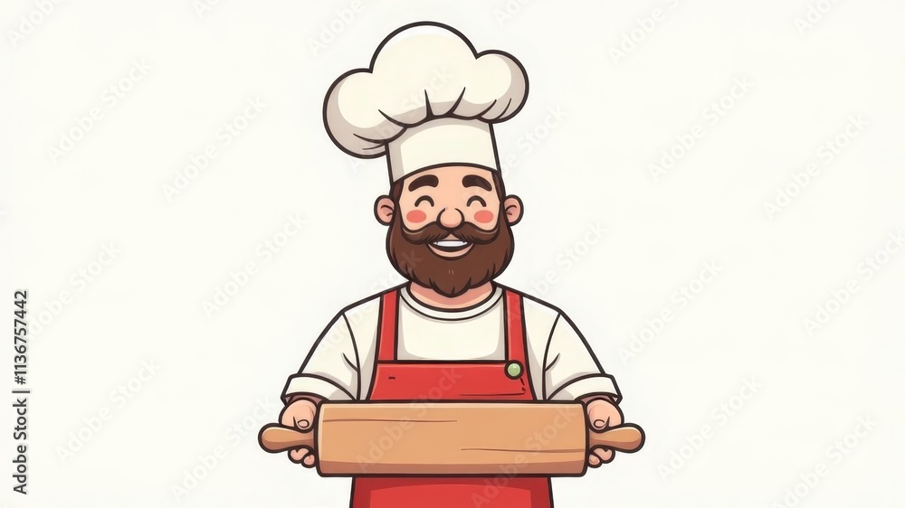 illustration of cartoon male chef in the center facing the camera. illustration of cartoon male chef in the center facing the camera.