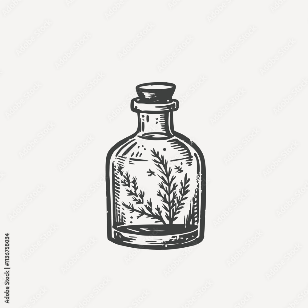 Natural oil infused with green herbs in a glass bottle, wellness and organic aesthetic Isolated vector illustration Natural oil infused with green herbs in a glass bottle, wellness and organic aesthetic Isolated vector illustration