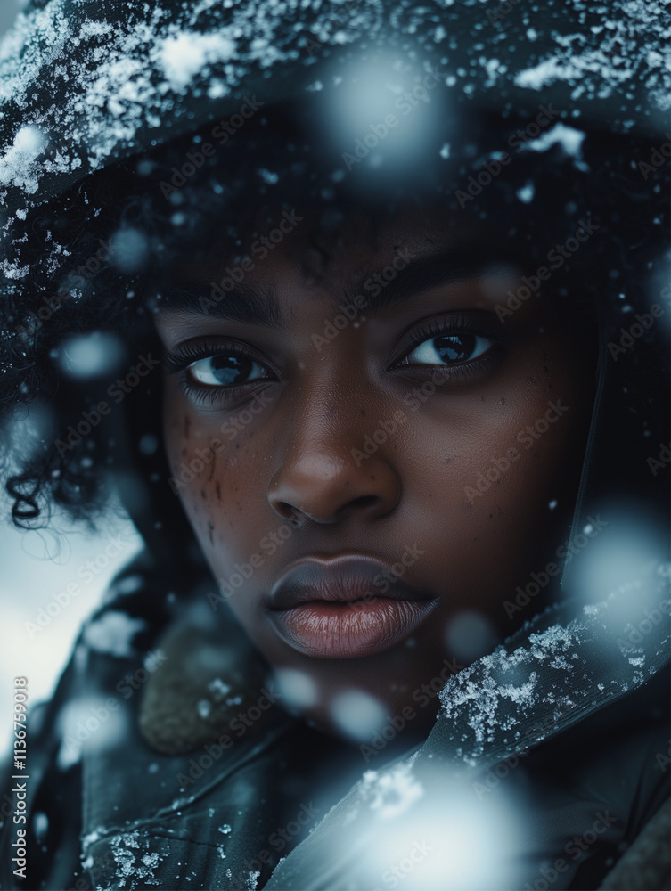 A close-up portrait capturing the beauty of winter's embrace. A close-up portrait capturing the beauty of winter's embrace.