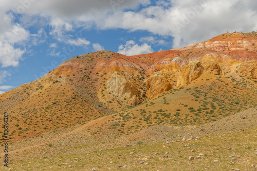 Altai Mars number one (multicolored mountains). Kyzyl Chin valley, also called as Mars valley. Chagan Uzun village, Altai republic, Russia.  photo