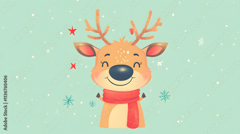Charming Cartoon Style Illustration of a Smiling Reindeer with Sparkles, Perfect for KidsÆ T-Shirt Designs Charming Cartoon Style Illustration of a Smiling Reindeer with Sparkles, Perfect for KidsÆ T-Shirt Designs