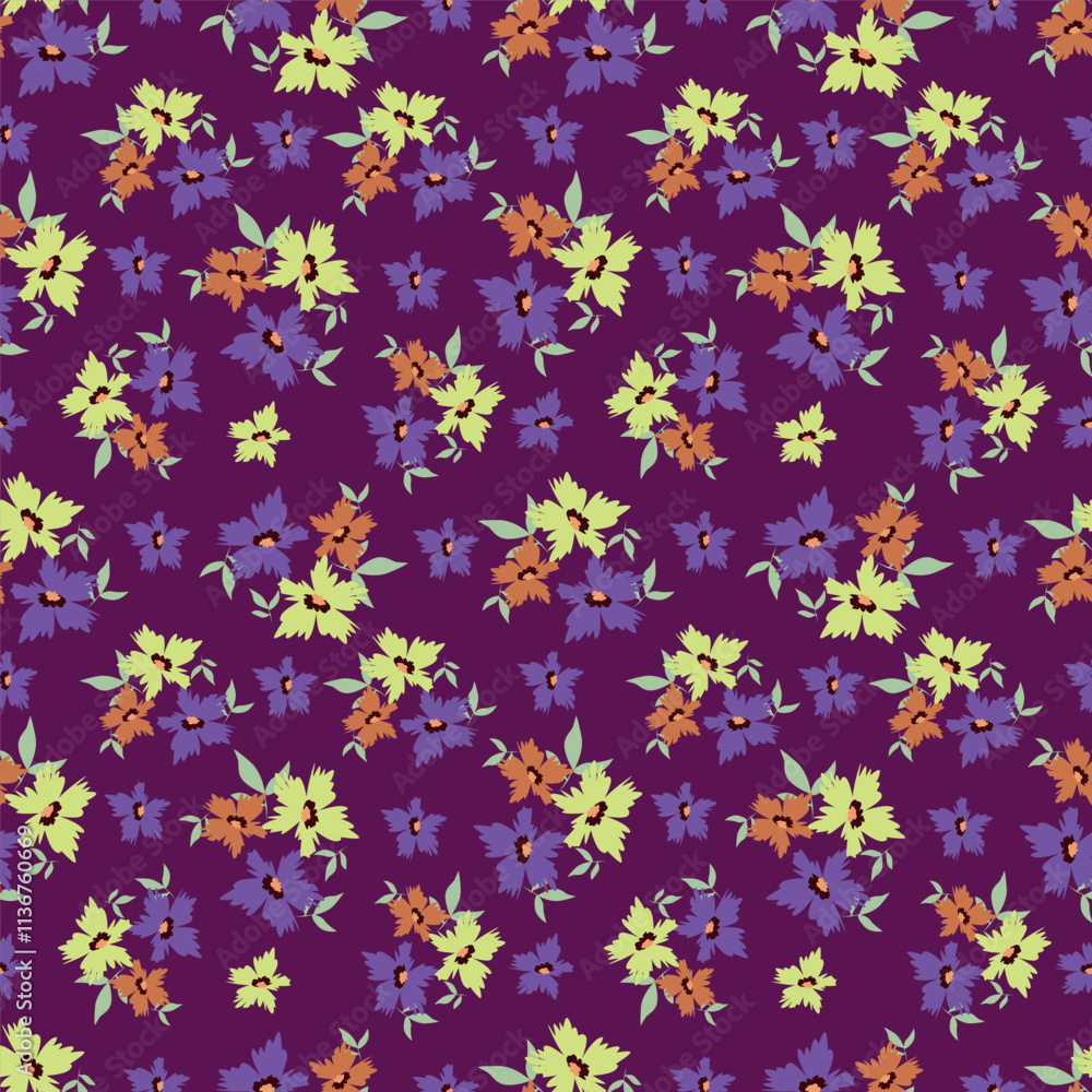 Seamless floral pattern, liberty ditsy print of mini pretty bouquets. Cute botanical design: small hand drawn flowers, tiny leaves in an abstract composition on a light background Seamless floral pattern, liberty ditsy print of mini pretty bouquets. Cute botanical design: small hand drawn flowers, tiny leaves in an abstract composition on a light background