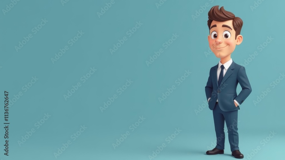 illustration of a cartoon businessman in a suit standing on the right side of a photograph illustration of a cartoon businessman in a suit standing on the right side of a photograph