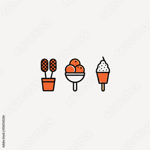 Icecream graphic element collection. Hand drawn with trendy colors. Summer sweets Isolated vector illustration