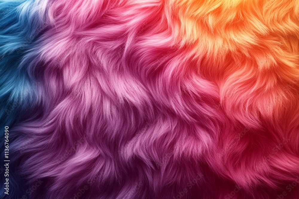 Vibrant colorful fur texture with soft flowing waves, showcasing a gradient blend from deep blue to rich purple and fiery orange hues Vibrant colorful fur texture with soft flowing waves, showcasing a gradient blend from deep blue to rich purple and fiery orange hues