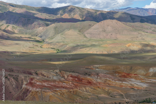 Altai Mars number one (multicolored mountains). Kyzyl Chin valley, also called as Mars valley. Chagan Uzun village, Altai republic, Russia.  photo