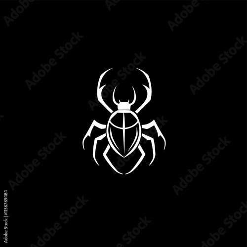Simple black and white line art illustration of a beetle crawling