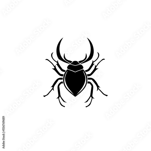 Simple black and white line art illustration of a beetle crawling