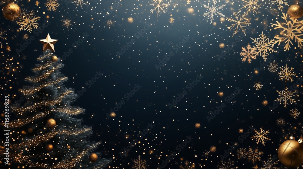 Naklejka premium snowflakes holiday border gold christmas background