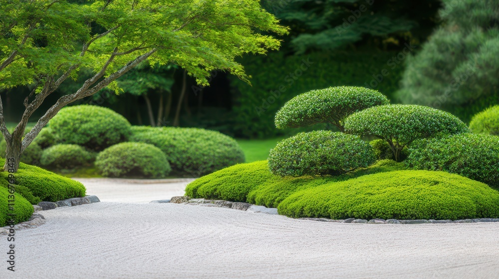 Obraz premium Serene Japanese Zen Garden Landscaping Greenery Tranquility